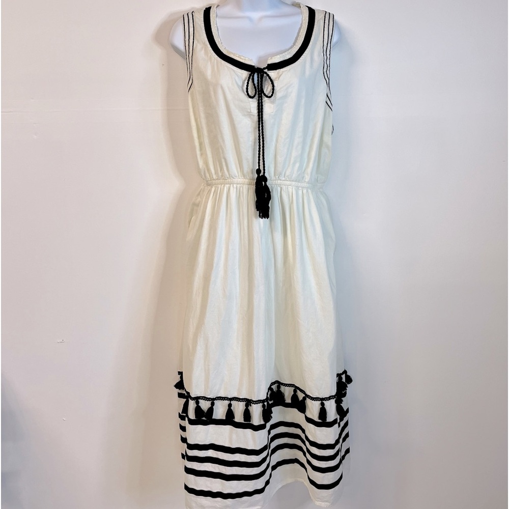 Lane Bryant Glamour X, Pom Pom Tassel, Midi Sundress Dress Cream and Black